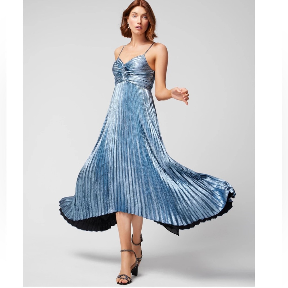 White House Black Market Pleated Metallic Midi Dress